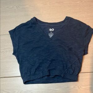 SO Deep Blue V-Neck Cropped Tee